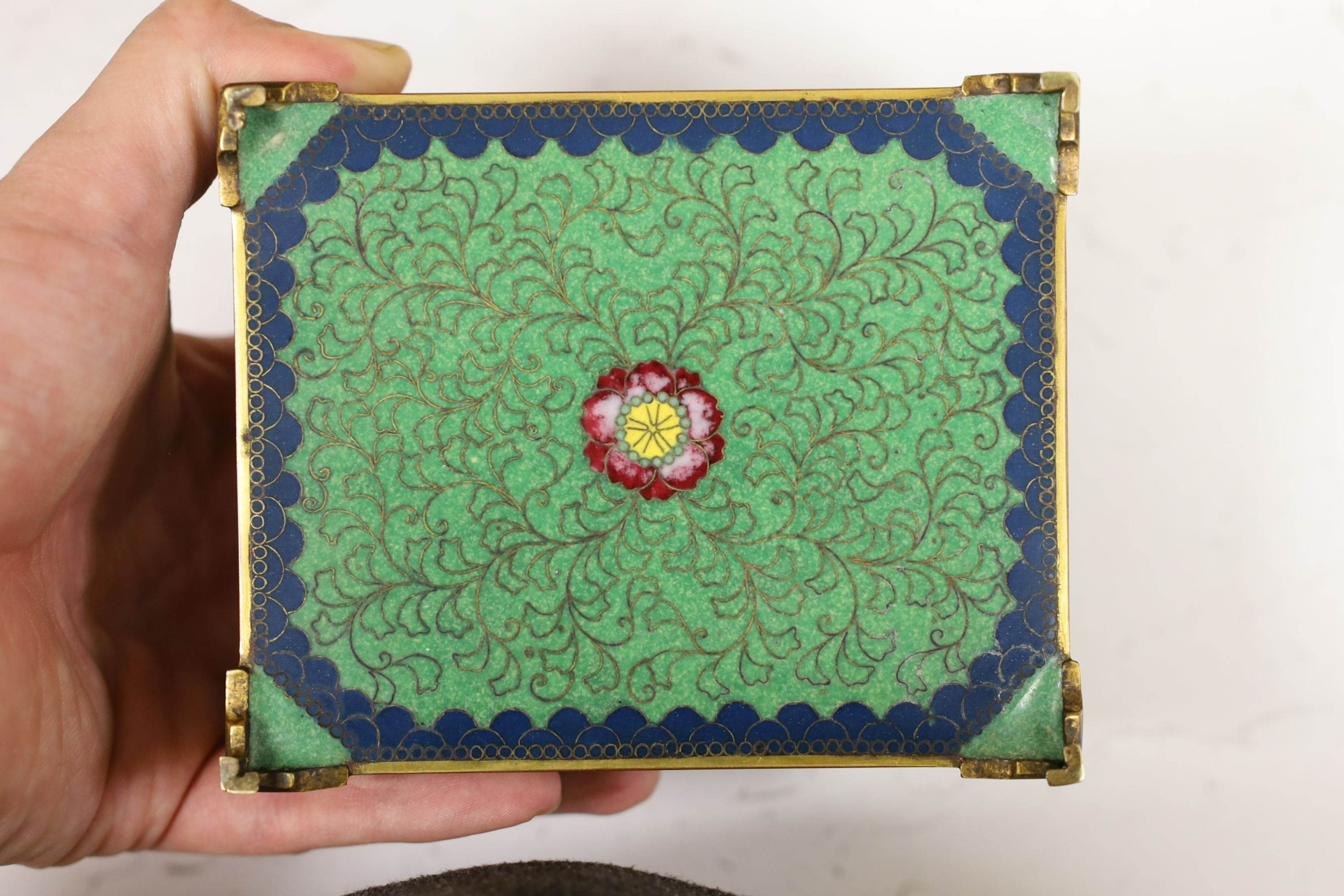 A Japanese Meiji period cloisonné enamel box, 12cm wide